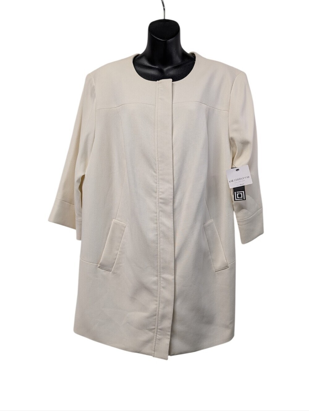 Liz Claiborne Woman Plus 2X Cream White Jacket Coat Full Zip Mid Length NWT